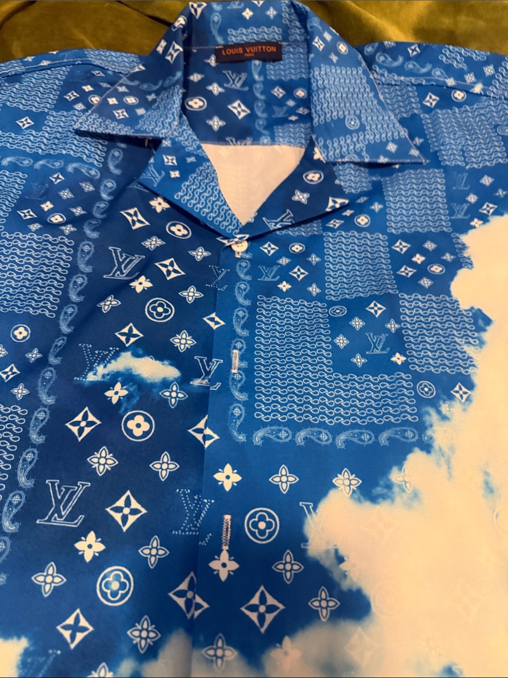 Blue and White Monogram Patchwork Shirt